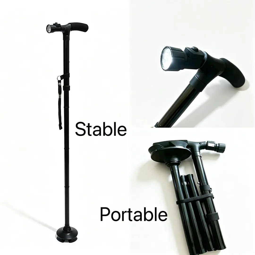 Safe and Stable Walking Cane with LED Light and Adjustable Height for Enhanced Mobility Support,Foldable walking stick with angle-adjustable LED,Sturdy cane,hiking stick,walking staff for elderly,walking cane for women,rubber bases,durable walking stick