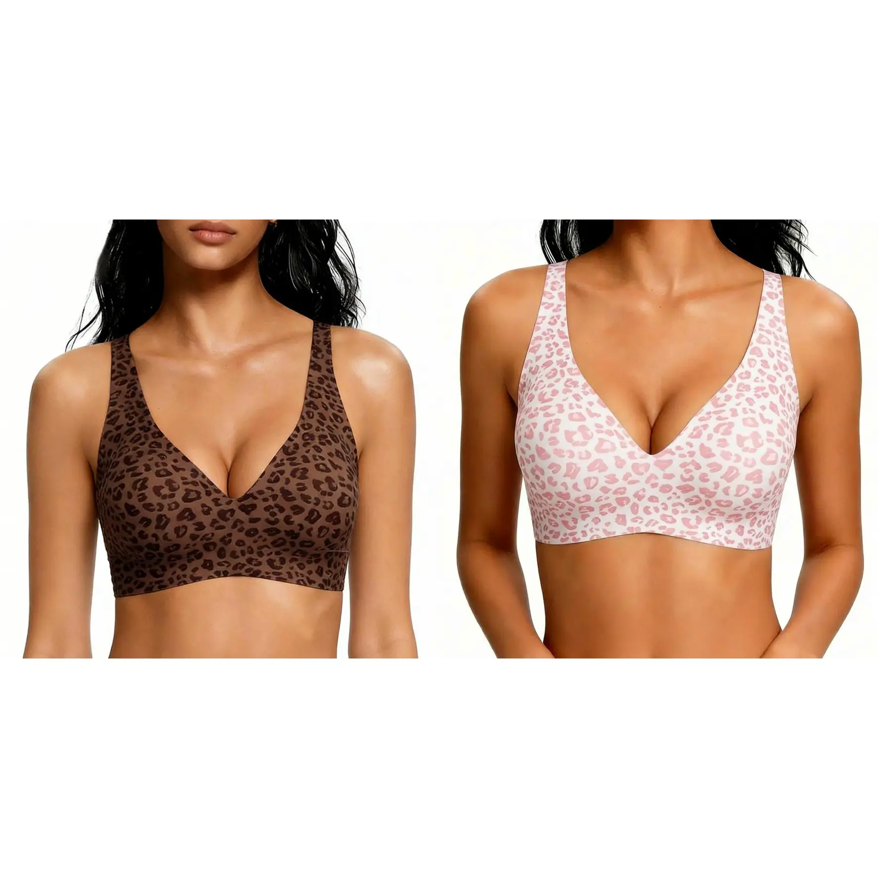 HULILY Women's Wireless No-Underwire LeopardPrint Jelly Bra - Buttery-Soft Minimizer, Gapless,Invisibles, Self-Adjustable Straps, Seamless Push-Up T-Shirt Bra for Everyday Comfort, MinimizerBra, Gapless Everyday Bras support plus-size womens