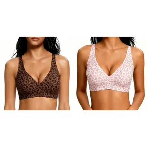 HULILY Women's Wireless No-Underwire LeopardPrint Jelly Bra - Buttery-Soft Minimizer, Gapless,Invisibles, Self-Adjustable Straps, Seamless Push-Up T-Shirt Bra for Everyday Comfort, MinimizerBra, Gapless Everyday Bras support plus-size womens