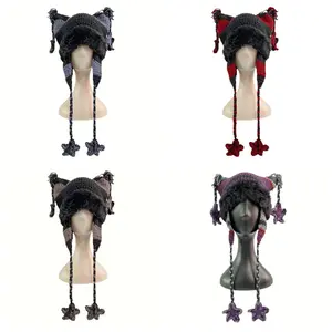 Unisex Warm Knitted Hat – Soft Thick Winter Beanie with Faux Fur Lining, Stylish Ear Flaps & Tassels for Cold-Weather Outdoor Use