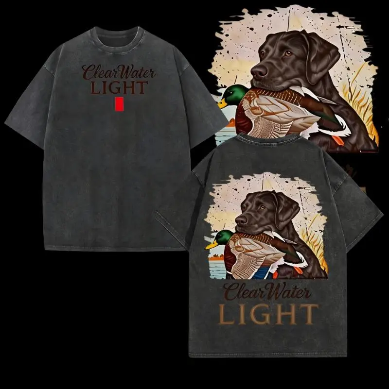 Men's Vintage Graphic Tshirt with a Labrador & Duck Hunting Print, Casual Outdoor Short-Sleeve Round Neck for Everyday Wear