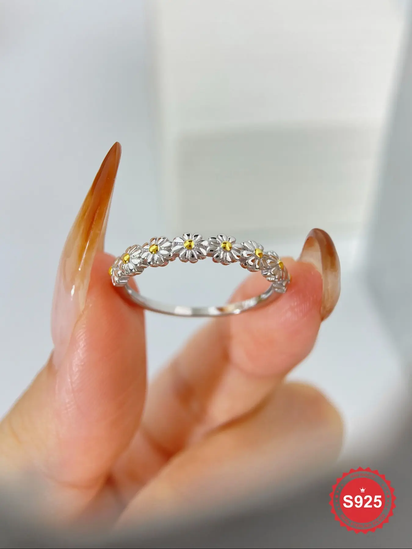 S925 Sterling Silver Daisy Design Ring, 2024 New Style Fashion Flower Decor Ring for Women & Girls, Trendy All-match & Exquisite Jewelry for Birthday Gift