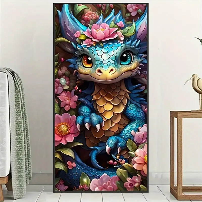 Dragon & Flower Pattern DIY Diamond Arts Colorful Painting Kit without Frame, DIY 5D Diamond Arts Colorful Painting Kit, Wall Art Decor for Home