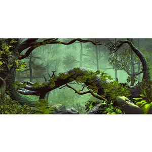48x24 inches Foggy Forest Terrarium Background Stone Green Tree Tropical Reptile Habitat Rainforest Aquarium Durable Polyester Background