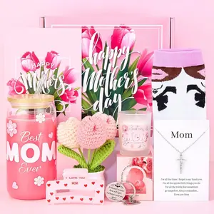 Gifts Basket for Moms,Mothers Day Gifts Ideas Basket from Daughter Son Best Mom Ever Gift Set for Women Mama Wife Mother in Law Unique New Mom Gifts Box for Mother With Glass Cup Necklace Socks