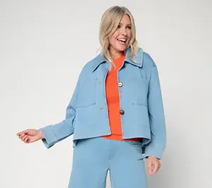 Carla Rockmore Collection Hi-Lo Downtown Knit Denim Swing Jacket