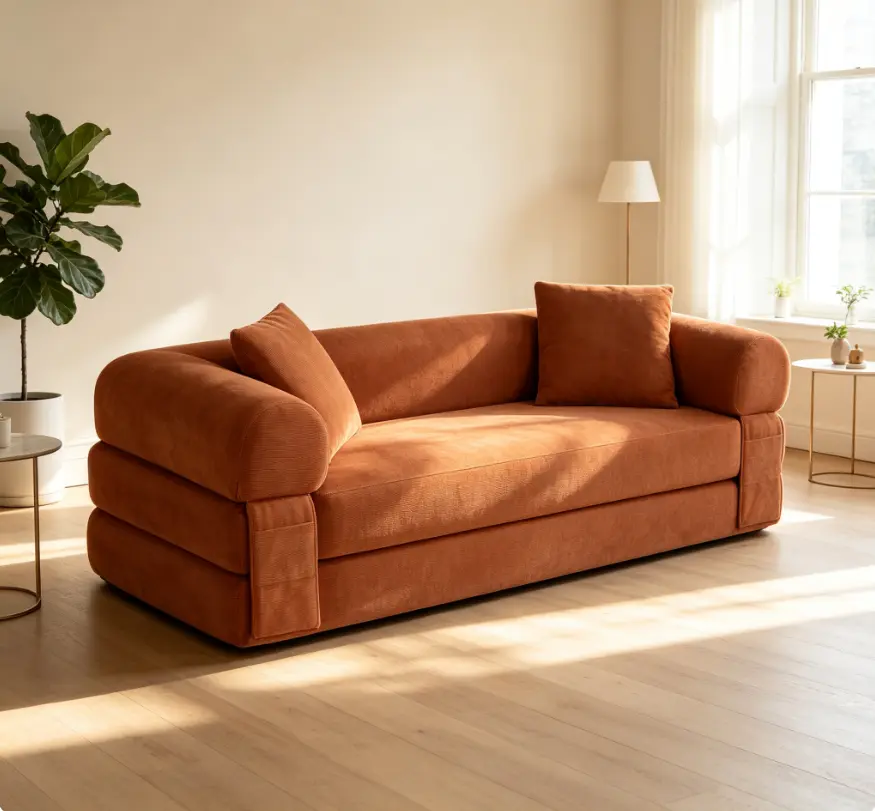 Corduroy Convertible Sofa Bed Couch - 80 Inch Boneless Queen Folding Sleeper with Storage, Compressed Couch in a Box for Living Room, Space-Saving Indoor Furniture