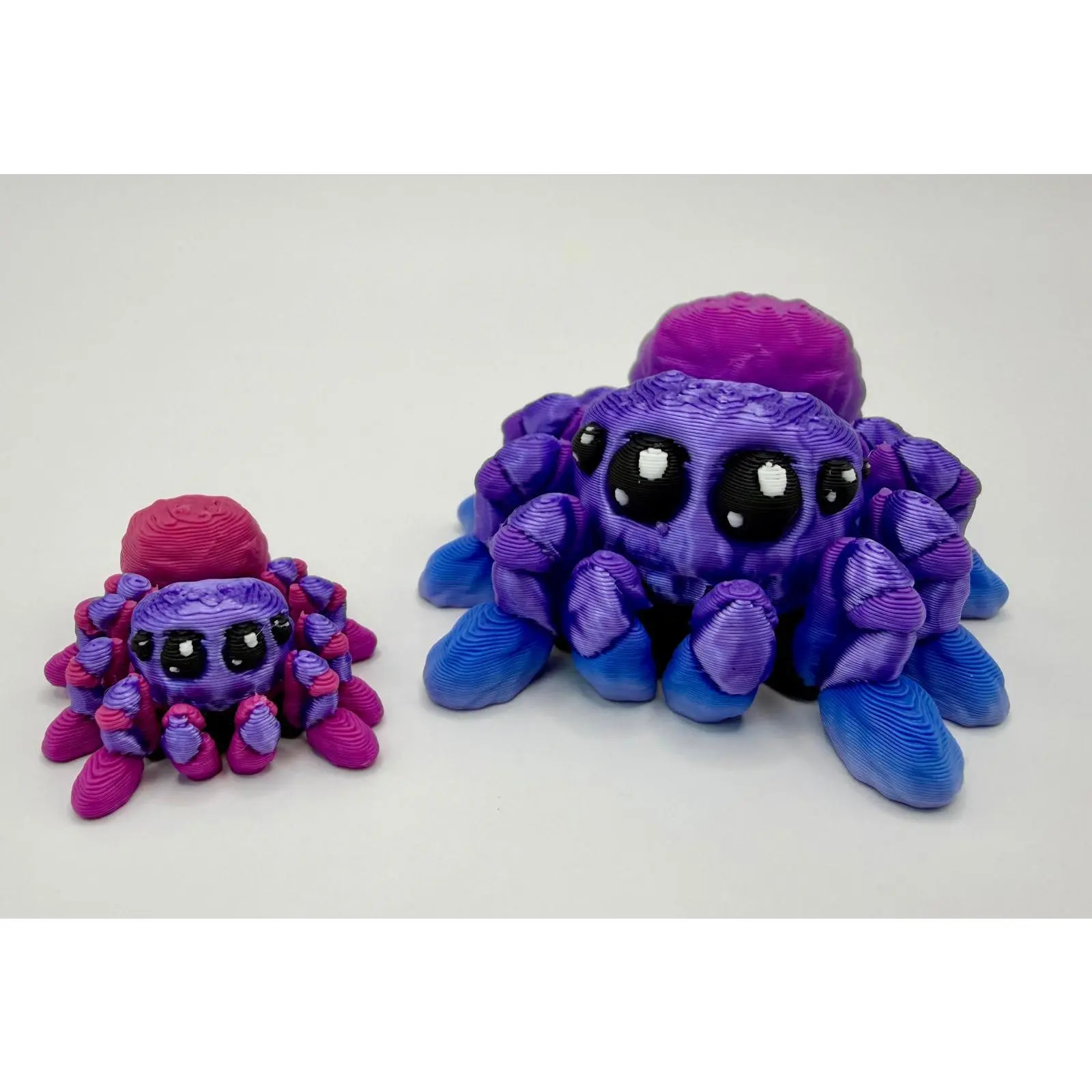 3D Printed Plastic Cute Round Reflective Jumping Spider Figurine - Purple & Pink, Multi-Sizes, Large Fluffy Collectible Decorative Ornament, Reflective Eyes, Room Decor, Ideal Gift for Spider Enthusiasts