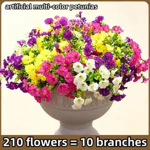 168pieces of artificial multi-color petunias, realistic green eucalyptus branches and leaves, suitable for high-quality plastic hanging decorations for outdoor use, balcony and terrace flower boxes, spring and summer decorations, wedding decorations,