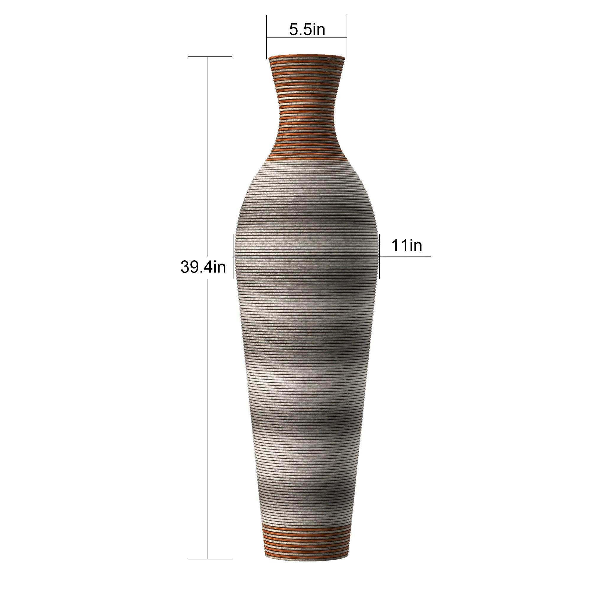 39.3 Inch Tall Hand-Woven PVC Rattan Floor Vase Brown Two-Tone Farmhouse Decorative Vase for Outdoor Living Room Decor