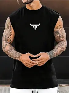 Men's Plus Size Pattern Print Casual Fun Sleeveless Vest, Perfect for Sports, Friend Gatherings, Daily Wear, Comfortable and Stylish
