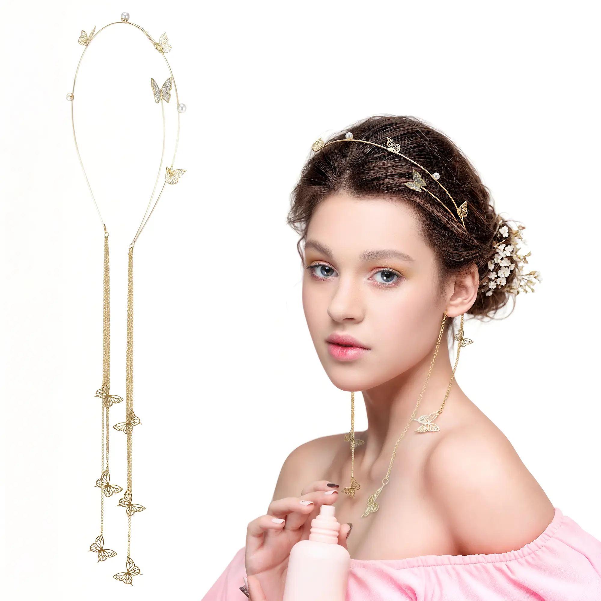 Unique Bargains Butterfly Headband, Gold Tone Tassel Butterfly Headpiece Head Chain, Fairy Headpiece Hair Hoop Hair Vine Accessories, Hair Jewelry Butterfly Hair Accessories for Women