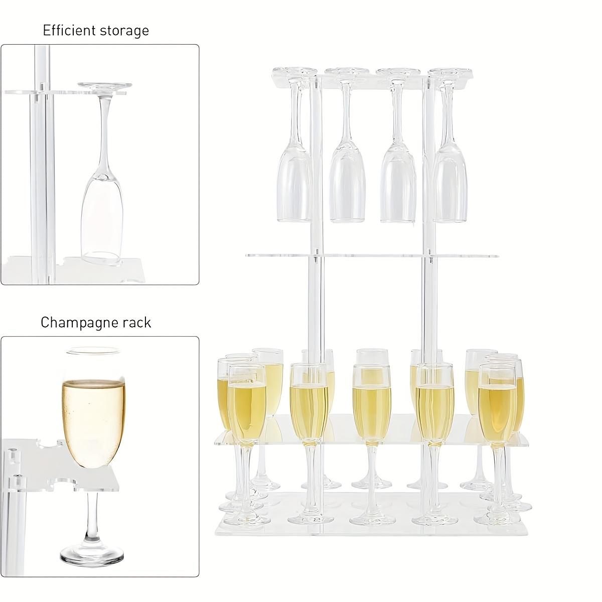 ADISEN 3 Tier Acrylic Champagne Holder 2 Tier Acrylic Champagne Flute Holder Stand for Party with 10 Slots, Countertop Champagne Glass Holder Stand Champagne Tower, Rectangle Acrylic Champagne Display Rack Stand 16.93×9.06×1.97 inch