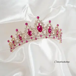 Pink Crystal Tiara Crowns for Women, Wedding Tiara for Bride Queen Crown, Royal Princess Quinceanera Headpieces for Birthday Prom Pageant Halloween Cosplay Accessories