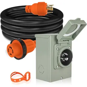 30 Amp  Power Combo Kit with L14-30P Inlet Box and 15 FT Power Cord, 30A Generator Power Inlet Box, NEMA L14-30P to L14-30R RV Power Extension Cord with Grip Handle, ETL Listed