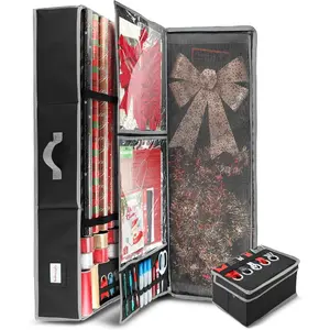 Holiday Storage with Extra 2 PC of Christmas Storage Bins and Ribbon Storage Organizer Fade Resistant Wrapping Paper Storage Containers with Wheels Fits Up to 30 Rolls of 40 Length