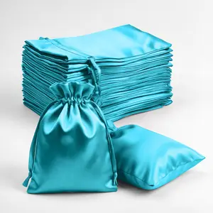 60 Pack Satin Drawstring Favor Bags, Turquoise 3"x4" Jewelry & Candy Gift Bags for Weddings & Parties