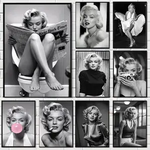 Black and White Movie Star Marilyn Monroe Poster Modern Art Canvas Painting Cafe Bar Room Wall Decor Cuadros