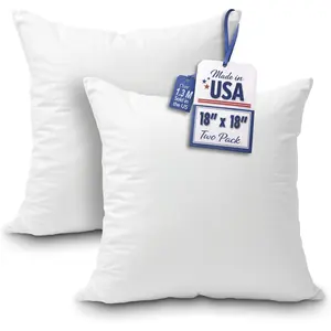Throw Pillow Insert 18 x 18 inch (Set of 2) Hypoallergenic 100% Virgin Fiber Bed, Sofa, Couch Decorative Indoor Pillows