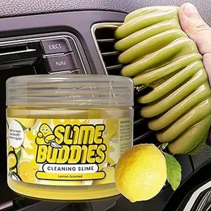 Slime Buddies Cleaning Gel | Lemon Scented | Car Interior, Cup Holder, & Keyboard Detailing Tool | Reusable Slime | Putty for Loose Dust & Dirt