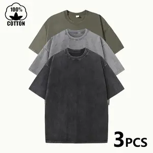 Men’s Loose Fit Vintage Gym Heavyweight Pure Cotton Washed T‑Shirt, Casual Solid Color Drop Shoulder Short Sleeve Unisex for Everyday Wear