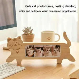 Wooden Cartoon Puppy Memorial Frame, Cute Cat Decoration Frame, Four-Panel Display Stand, Adorable Home Decor Item, Perfect Gift Idea