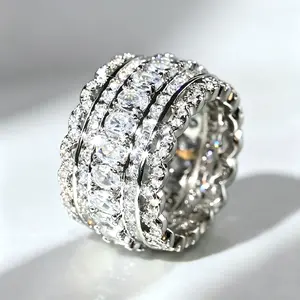 Princess-Style Multilayer Wide Full  Zirconia Ring with Teardrop Design - Wedding Engagement Promise Ring - Bridal Eternity & Birthstone Ring - Romantic Holiday Gift for Women