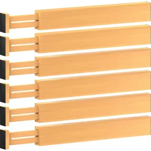 6 Pack Bamboo Drawer Dividers - 17" to 21.5" Expandable Adjustable Drawer Organizer for Kitchen Utensils, Large Kitchen Drawer Divider, Clothes, Dresser, Bedroom, Bathroom & Desk Drawer Separator Set