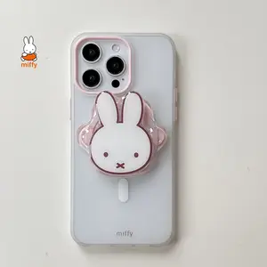 2025 Miffy Kawaii Cartoon Mobile Phone Case Cute Rabbit Anime Magnetic Holder Phone Case Suitable for Iphone 16 Promax 15 14 13 Cellphone Smartphone