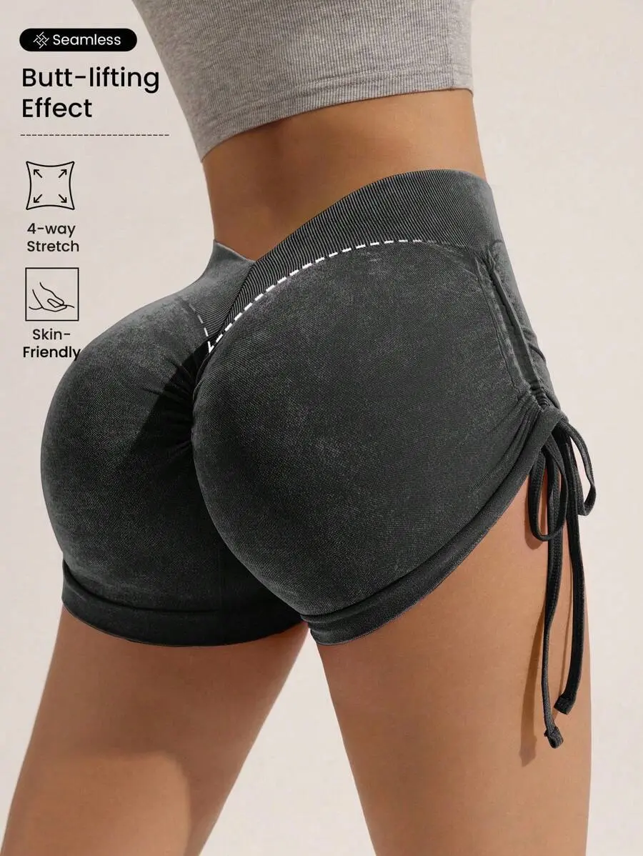 OFFGIRD x Slayform Slayform Seamless High Elasticity Butt Lifting Brushed Sports Shorts With Side Drawstring