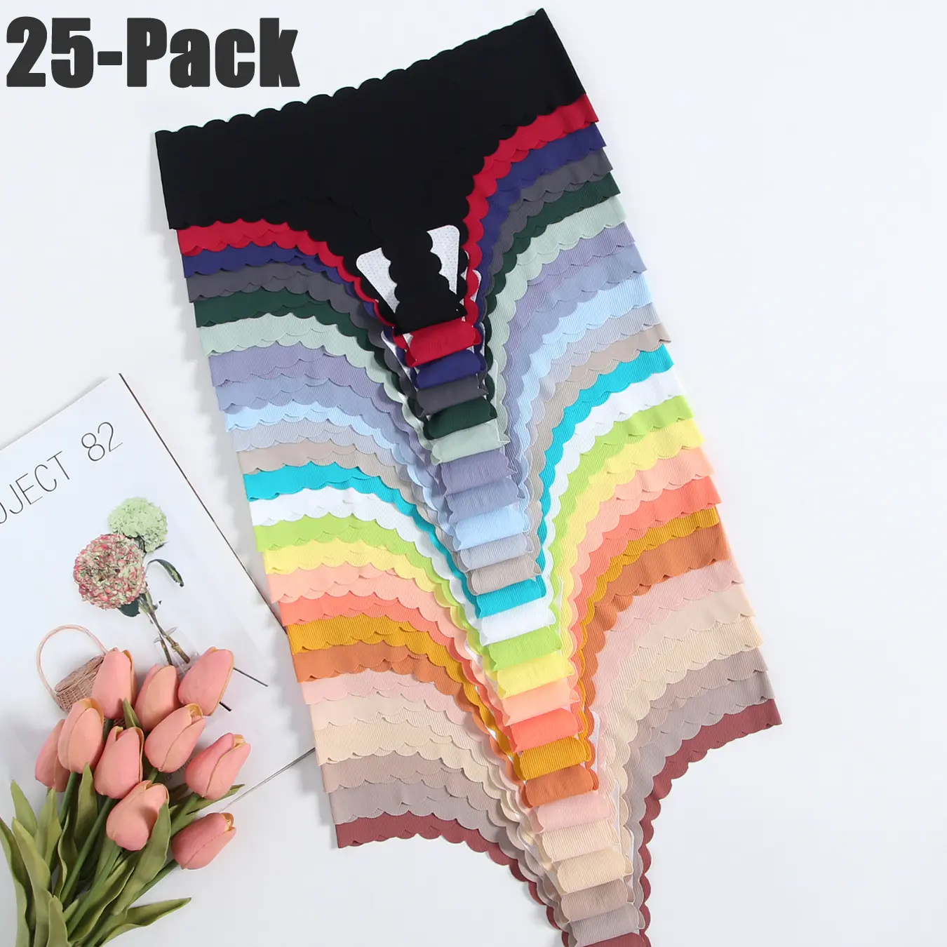 VOPINK Women's 25-Pack Basic Panties, Ultra-Soft Seamless Smooth Style No-Show Underwear, No-Ride-Up for Gym & Everyday Wear, Thongs, Seamless Thongs, Polyamide, Halloween, Fit, Lady, Seamless Knickers