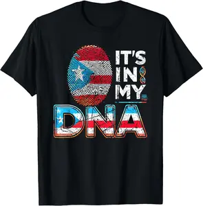 It's in My DNA" Puerto Rico Flag Fingerprint Flag PR Pride Unisex T-Shirt Cotton Menswear Man Classic