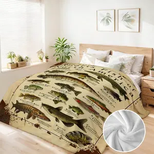 90x108in Cozy Chic Oversized Blanket Throw, Soft Flannel Novelty Fishing Tapestry for Dad with North America Sports Fish Species Chart, Couch Bed Use, Ideal Father's Day Christmas Birthday Gift from Family, Cozy Chic Blanket, Oversized Blanket Throws