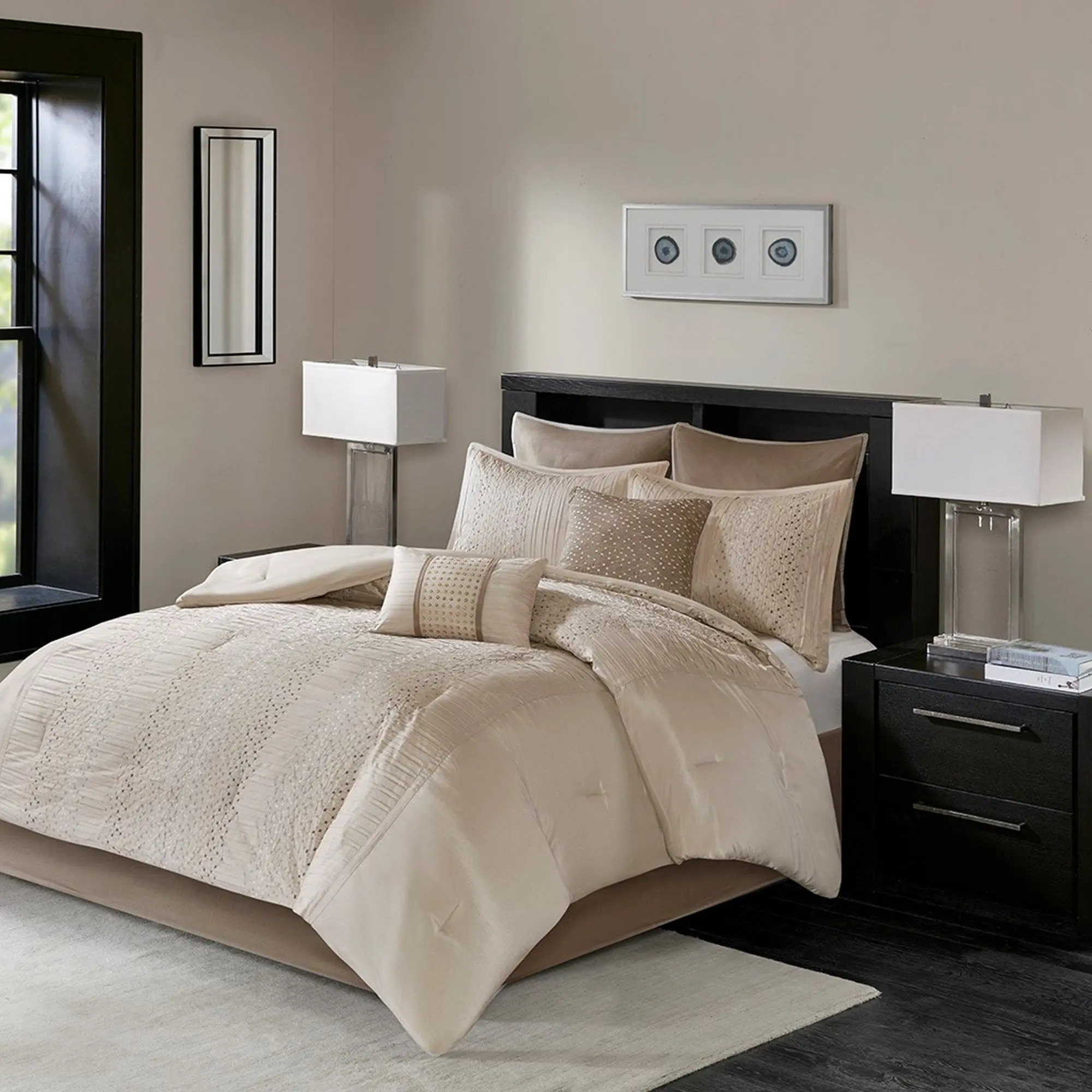 8-Piece Camellia Cozy Comforter Set - Trendy Design All-Season Down Alternative Luxury Bedroom Bedding, Soft Bedding with Matching Shams, Decorative Pillows for Home Decor, Bedroom Bedding Set