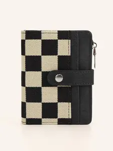 Women's Checked Pattern Short Wallet, Casual Plain Color Bifold Wallet with ID Window, Multi Card Slot Card Holder for Daily Used, Zipper Card Holder