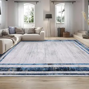 10x13 Modern Runner Rug,Non-Slip Washable Blue Area Rugs for Hallways,Low-Pile Stain-Resistant Soft Distressed Kitchen Runner for Bedroom Entryway