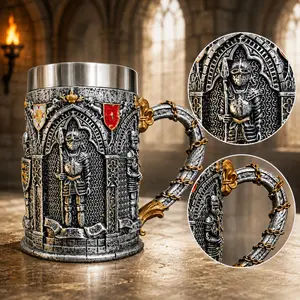 Armored Kingdom Knight's Vow Stainless Steel Cup - Heavy-Duty Medieval Steel Mug, Built for Daily Kitchenware Drinkware Use, Steel Mugs Drink Drinkware Castle Gothic Tumbler Washable Reuse Ceramic