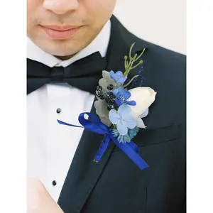 Rinlong 6Pcs Blue Hydrangea & Tulip Assorted Boutonnieres