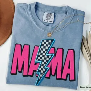 Comfort Colors Retro Neon Mama Shirt, Checkered Mama Shirt, Cool Mom Graphic Tee, Retro Mama Shirt, Vintage Checkered Mama T-shirt, Mom Tee
