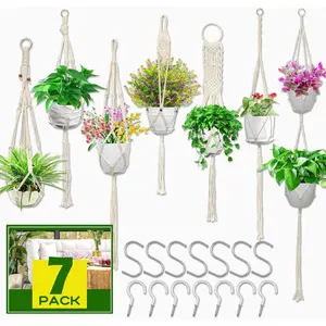 Macrame  Hanger,7 Pack  Hanger Indoor  Planters with 7 count Ceiling and S Hooks- Macromay  Hangers Outdoor Macrame  Holder for Boho  Decor