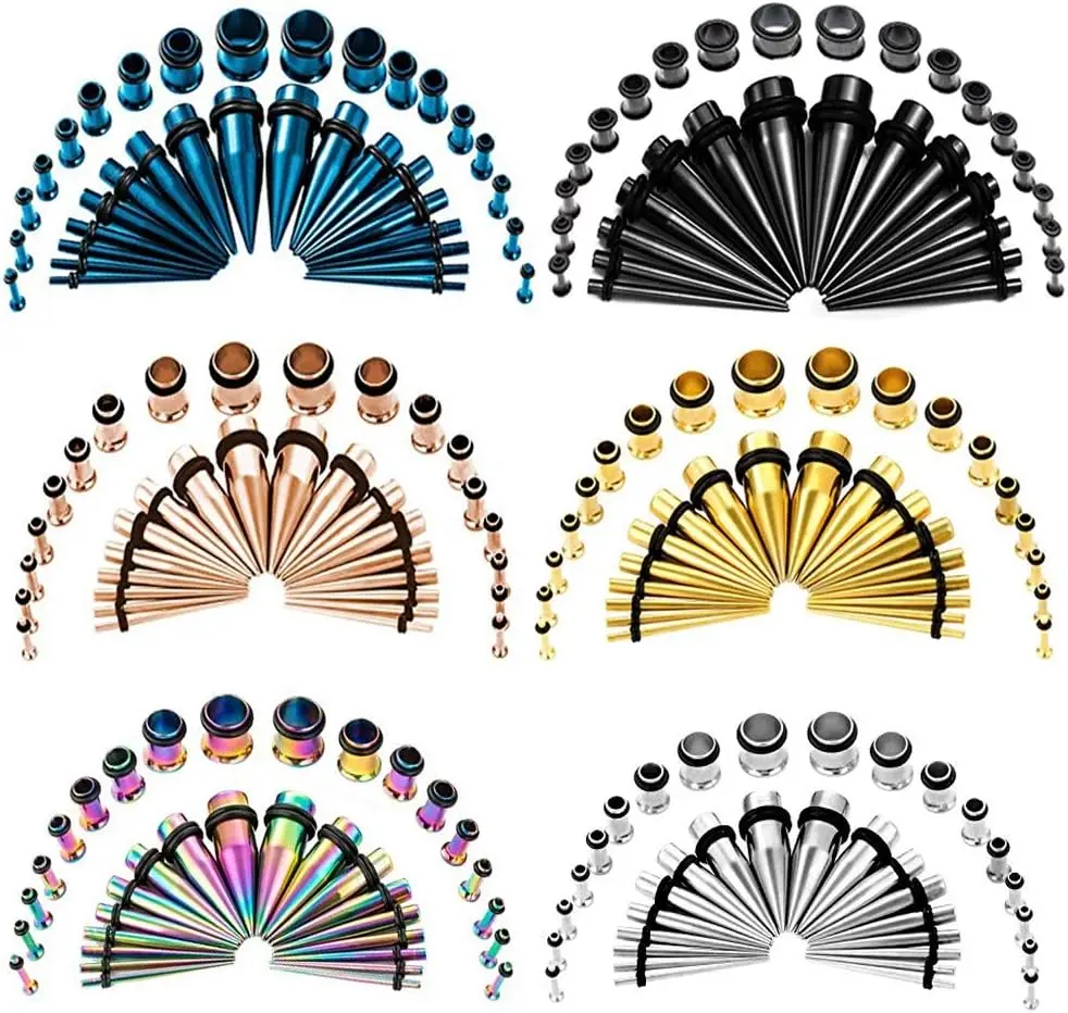 36 PCS Stainless Steel Ear Tapers Stretching Variety Set - Body Piercings Gauges Plugs Eyelet Tools, 14g-00g Including 2g, Multi-Size for Safe Expansion, Stretching Kit, Clean Before Use, No