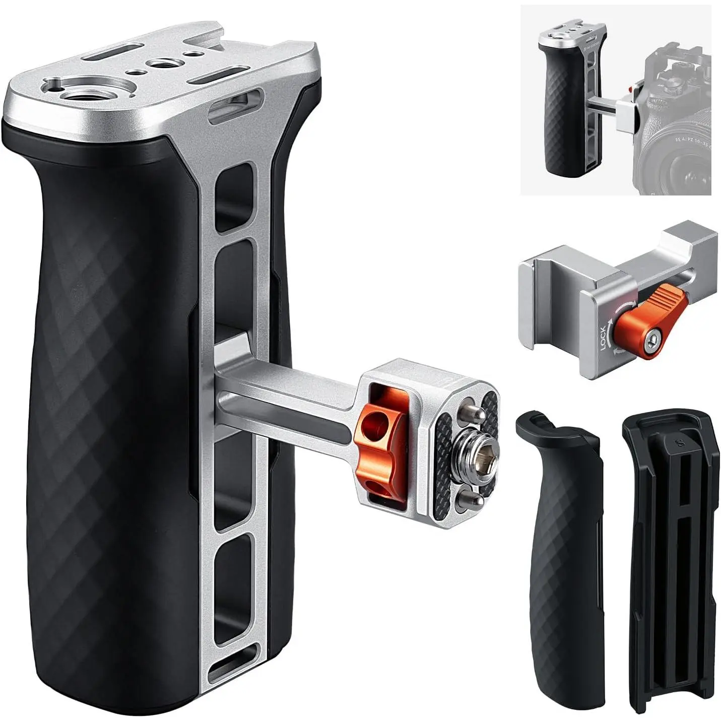 【DealsForYouDays】K&F CONCEPT Camera Cage Side Handle - 40mm Ergonomic Adjustable Handgrip with 3/8"-16 & NATO Mounts, Interchangeable Silicone Parts, Up/Down & Left/Right Adjustability, Included Tools for Camera Accessories