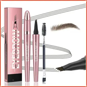 3D Waterproof Microblading Eyebrow Pen with 4 Fork Tip, Eyebrow 4 Tip Brow Pencil,Long-Lasting Natural Eyebrow Hair,Magic Eyebrow Pencil Eyebrow Brush Makeup Smooth Cosmetic Light Brown