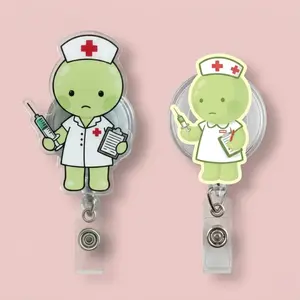 Medical Character Badge Reel, Cute Cartoon Id Holder,  Healthcare Worker Accessory, Gift Idea, Retractable Clip For Nurse Doctor Hospital Office.