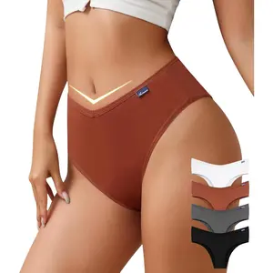 ASIMOON High Waisted Cotton Bikini Underwear for Women Sexy High Cut Cheeky Panties Ladies Stretch V Waist Panty