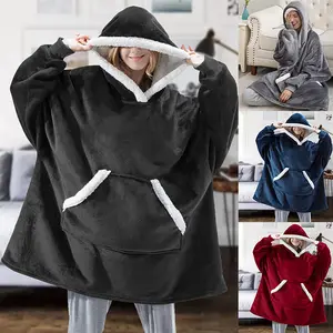 Solid Color Long Sleeve Hooded Bathrobe with Pocket, 1 Count/5 Counts Casual Soft Comfortable Fluffy Wearable Bath Towel for Men & Women