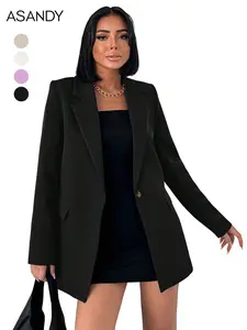 Classic Turn-Down Collar Blazer, Women, Loose Fit Design, Metal Buckles, Stylish and Elegant Look, Perfect for Formal Occasions