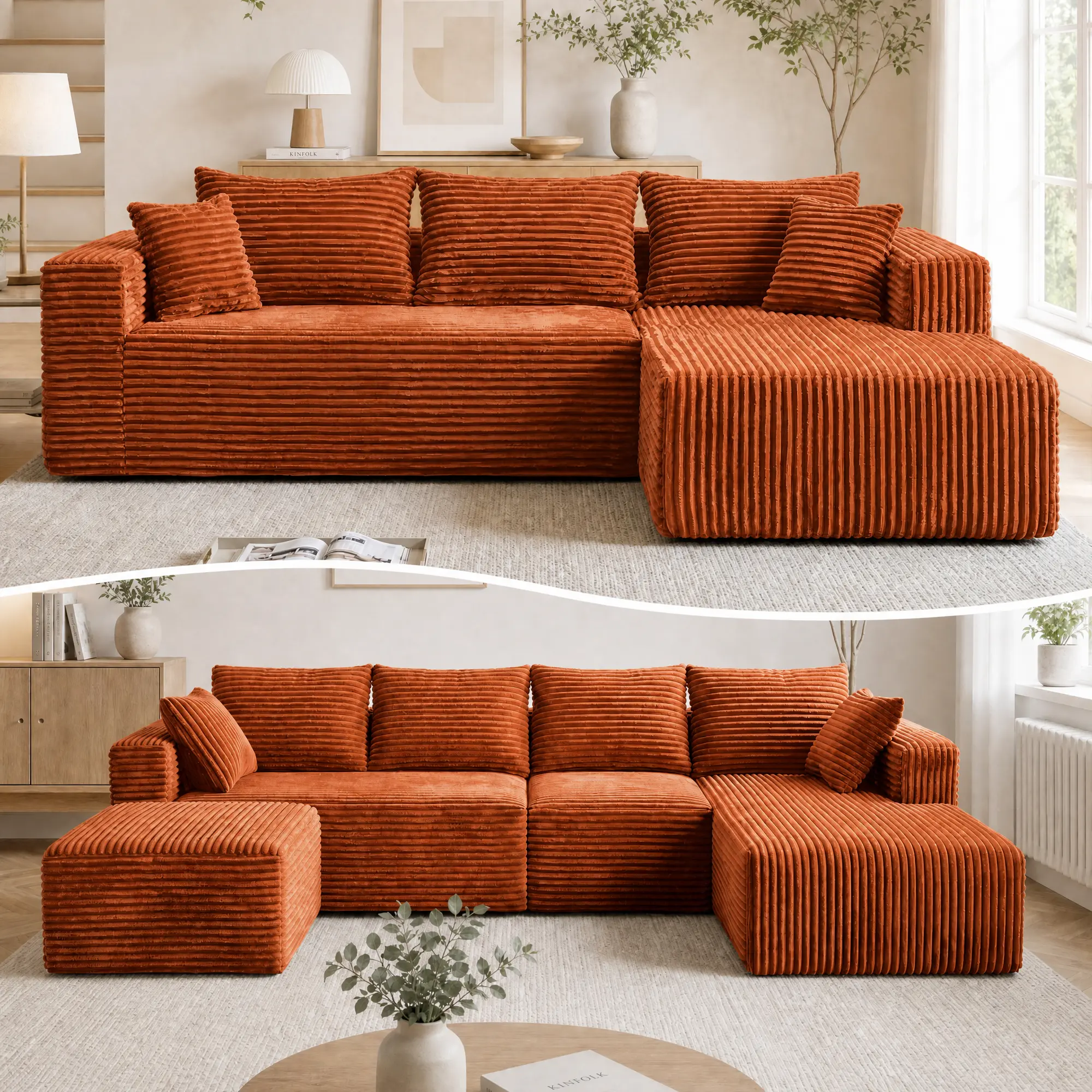 ANY BOX 118&92.5" L/U-Shaped Modular Boneless Sectional Couch Oversized Deep-Seat Suitable for Living room/Bedroom/Apartment 0112BR