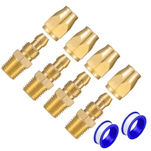 Premium Solid Brass 4PCS Reusable ReplacementFitting For 1/4-Inch lD Hose,1/4-Inch NPT Rigid