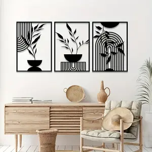 3 Piece Metal Wall Decor Set, Minimalist Linear Hanging Decoration, Abstract Metal Wall Sculpture, Bohemian Wall Art for Home